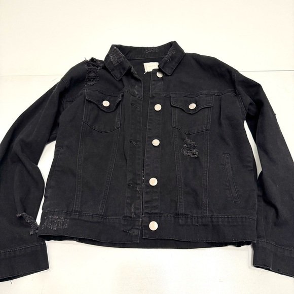 Forever 21 black distress denim jacket size small - Picture 1 of 9